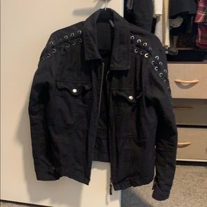 Free People Black Military Lace up Jacket